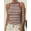 image:imageANRABESS High Neck Ribbed Tank Tops for Women Sleeveless Summer TopsBrown White Stripe