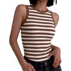 image:imageANRABESS High Neck Ribbed Tank Tops for Women Sleeveless Summer TopsBrown White Stripe