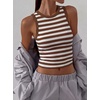 image:imageANRABESS High Neck Ribbed Tank Tops for Women Sleeveless Summer TopsBrown White Stripe