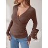 image:imageANRABESS Long Sleeve Shirts for Women V Neck Slim Fit Fall TopsBrown