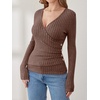 image:imageANRABESS Long Sleeve Shirts for Women V Neck Slim Fit Fall TopsBrown
