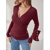 image:imageANRABESS Long Sleeve Shirts for Women V Neck Slim Fit Fall TopsBurgundy