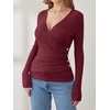 image:imageANRABESS Long Sleeve Shirts for Women V Neck Slim Fit Fall TopsBurgundy