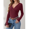 image:imageANRABESS Long Sleeve Shirts for Women V Neck Slim Fit Fall TopsBurgundy