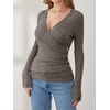 image:imageANRABESS Long Sleeve Shirts for Women V Neck Slim Fit Fall TopsCool Ash Brown