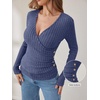 image:imageANRABESS Long Sleeve Shirts for Women V Neck Slim Fit Fall TopsDark Blue