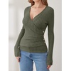 image:imageANRABESS Long Sleeve Shirts for Women V Neck Slim Fit Fall TopsDeep Green