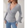image:imageANRABESS Long Sleeve Shirts for Women V Neck Slim Fit Fall TopsGrey