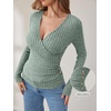 image:imageANRABESS Long Sleeve Shirts for Women V Neck Slim Fit Fall TopsLight Green