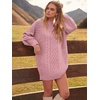 image:imageANRABESS Sweater Dress for Women Oversized Cable Knit Fall Long SleeveRed Pink
