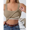 image:imageANRABESS Tank Top for Women Built in Bra Summer Scoop Neck Sleeveless ShirtKhaki
