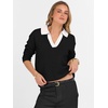 image:imageANRABESS Women Polo V Neck Lightweight Fall SweatersBlack White