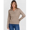 image:imageANRABESS Womens Cable Knit Sweaters Long Sleeve Polo Fall OutfitsBright Tan