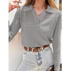 image:imageANRABESS Womens Cable Knit Sweaters Long Sleeve Polo Fall OutfitsGrey