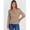 image:imageANRABESS Womens Cable Knit Sweaters Long Sleeve Polo Fall OutfitsKhaki