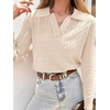 image:imageANRABESS Womens Cable Knit Sweaters Long Sleeve Polo Fall OutfitsParchment Beige