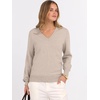 image:imageANRABESS Womens Fall Long Sleeve V Neck Lightweight Sweaters TopAlmond