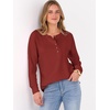 image:imageANRABESS Womens Waffle Knit Henley Top Long Sleeve ShirtsBirck Red