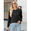 image:imageANRABESS Womens Waffle Knit Henley Top Long Sleeve ShirtsBlack