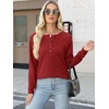 image:imageANRABESS Womens Waffle Knit Henley Top Long Sleeve ShirtsBright Red