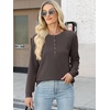 image:imageANRABESS Womens Waffle Knit Henley Top Long Sleeve ShirtsLight Brown