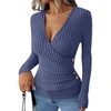 image:imageANRABESS Long Sleeve Shirts for Women V Neck Slim Fit Fall TopsDark Blue