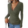 image:imageANRABESS Long Sleeve Shirts for Women V Neck Slim Fit Fall TopsDeep Green