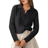image:imageANRABESS Womens Cable Knit Sweaters Long Sleeve Polo Fall OutfitsBlack