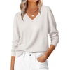 image:imageANRABESS Womens Fall Long Sleeve V Neck Lightweight Sweaters TopWhite