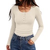 image:imageANRABESS Womens Thermal Shirts Henley Long Sleeve Fleece Tops Basic TeeBeige