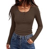 image:imageANRABESS Womens Thermal Shirts Henley Long Sleeve Fleece Tops Basic TeeBrown