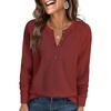 image:imageANRABESS Womens Waffle Knit Henley Top Long Sleeve ShirtsBirck Red