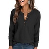 image:imageANRABESS Womens Waffle Knit Henley Top Long Sleeve ShirtsBlack