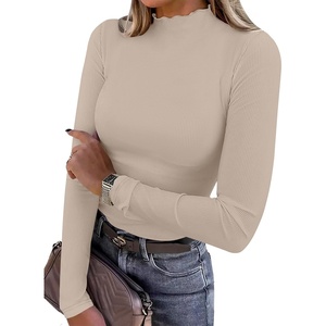 image:imageANRABESS Long Sleeve Shirts for Women Mock Neck TopsBeige