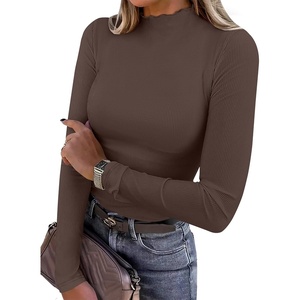 image:imageANRABESS Long Sleeve Shirts for Women Mock Neck TopsCoffee
