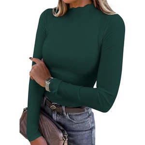 image:imageANRABESS Long Sleeve Shirts for Women Mock Neck TopsDeep Green