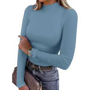 image:imageANRABESS Long Sleeve Shirts for Women Mock Neck TopsGrey Blue