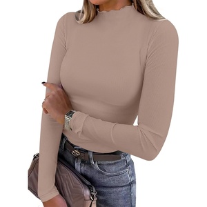 image:imageANRABESS Long Sleeve Shirts for Women Mock Neck TopsLight Camel