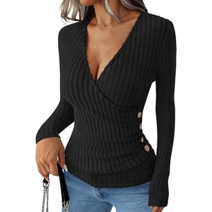 image:imageANRABESS Long Sleeve Shirts for Women V Neck Slim Fit Fall TopsBlack
