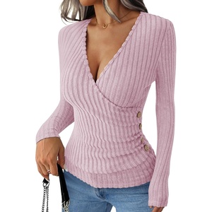 image:imageANRABESS Long Sleeve Shirts for Women V Neck Slim Fit Fall TopsPink