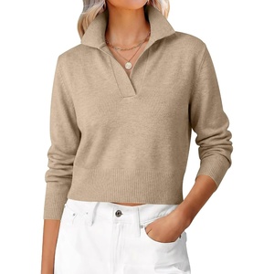 image:imageANRABESS Sweaters for Women Cropped Polo Collared Long SleeveLight Tan
