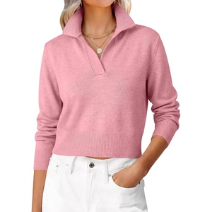 image:imageANRABESS Sweaters for Women Cropped Polo Collared Long SleevePink