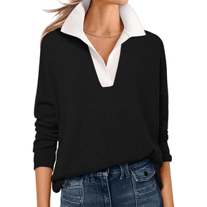 image:imageANRABESS Women Polo V Neck Lightweight Fall SweatersBlack White