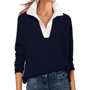 image:imageANRABESS Women Polo V Neck Lightweight Fall SweatersNavy White