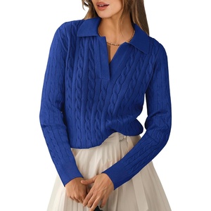 image:imageANRABESS Womens Cable Knit Sweaters Long Sleeve Polo Fall OutfitsRoyal Blue