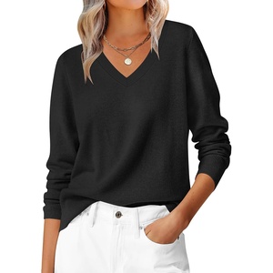 image:imageANRABESS Womens Fall Long Sleeve V Neck Lightweight Sweaters TopBlack
