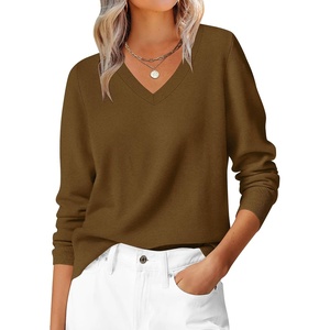 image:imageANRABESS Womens Fall Long Sleeve V Neck Lightweight Sweaters TopCaramel