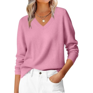 image:imageANRABESS Womens Fall Long Sleeve V Neck Lightweight Sweaters TopCoral Pink