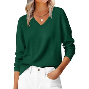 image:imageANRABESS Womens Fall Long Sleeve V Neck Lightweight Sweaters TopDark Forest Green