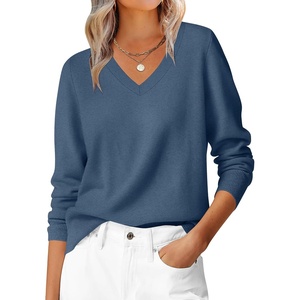 image:imageANRABESS Womens Fall Long Sleeve V Neck Lightweight Sweaters TopDeep Blue